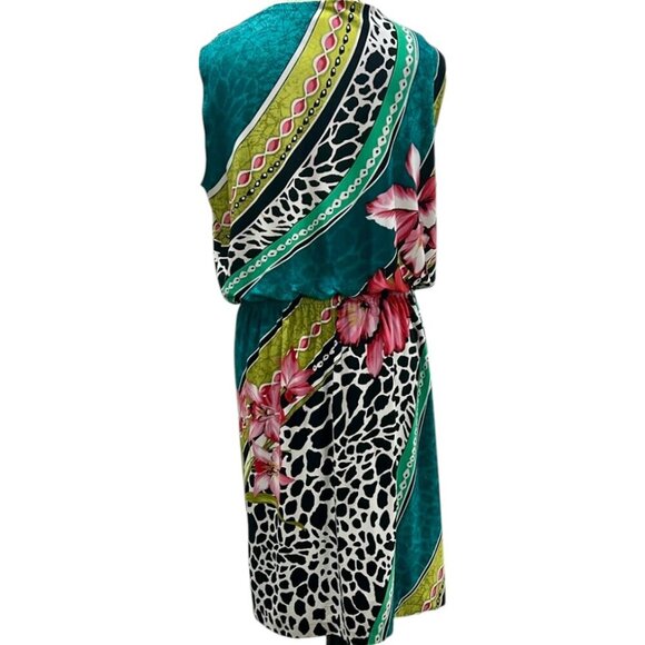 Muse x Boston Proper Tropical Abstract Midi Dress Tie Waist Size 16 - Picture 4 of 12